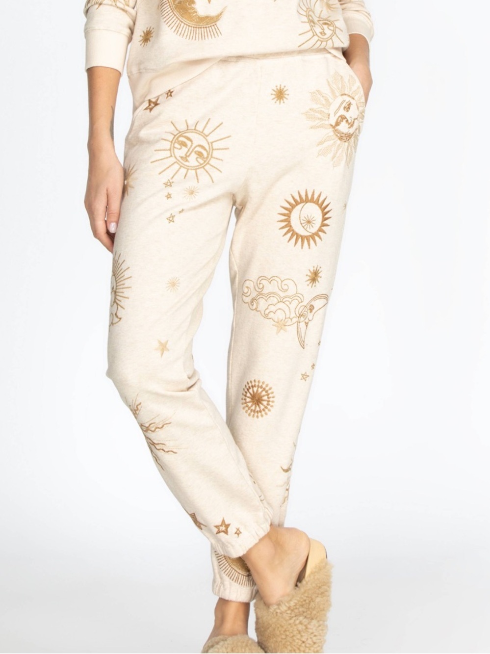 Johnny Was Lunata Modern Oatmeal Celestial Moon & Stars Jogger Pants SIZE XL